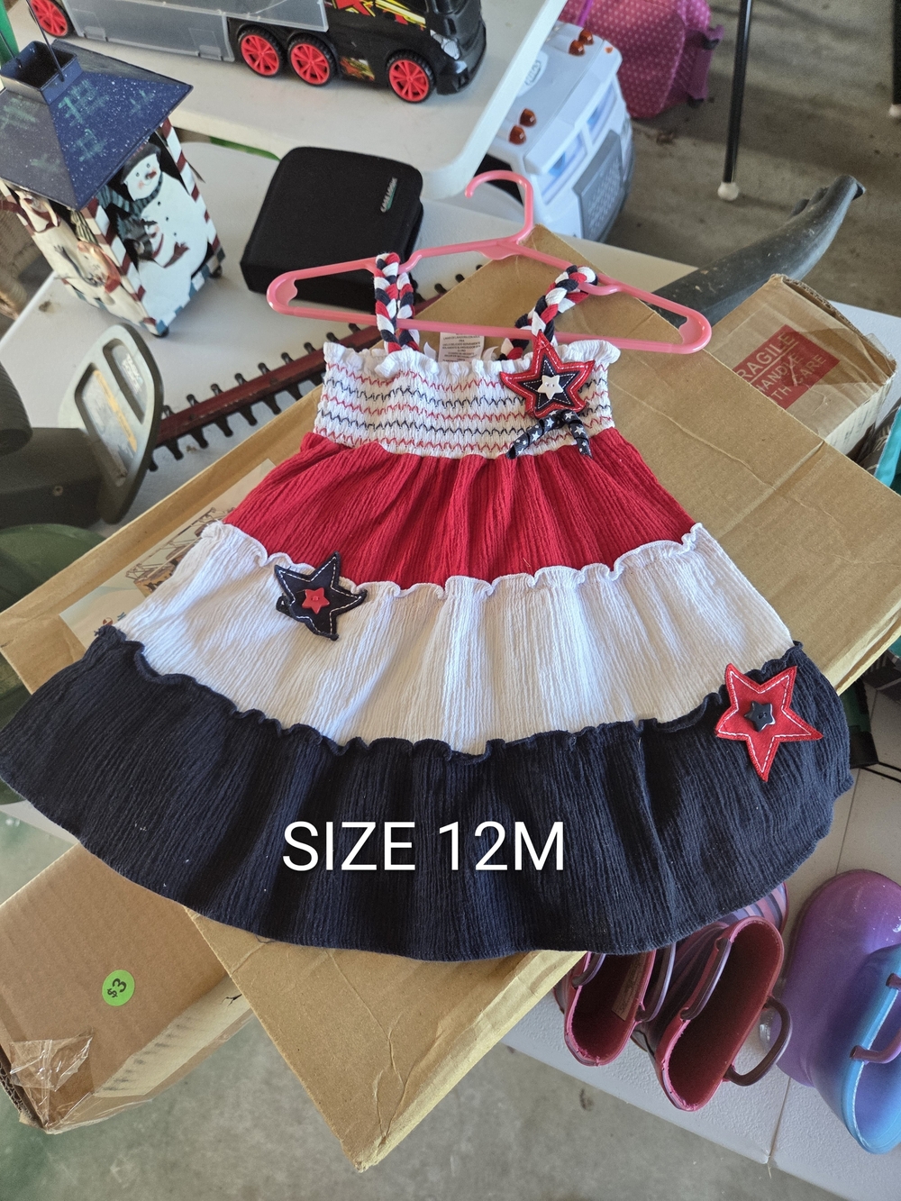 Toddler Girls Red White & Blue Star Tiered Dress - Size 12M